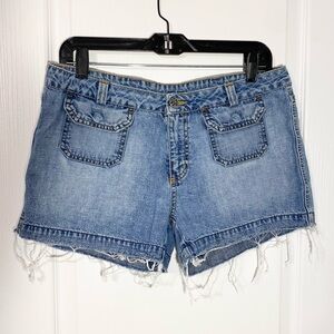 90s Y2K Mavi Distressed Jean Shorts Front Flap Pockets Vintage Size 10 35” Waist